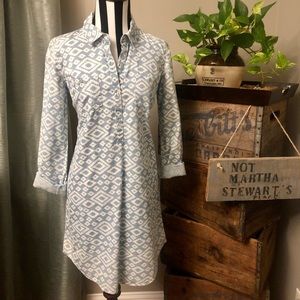 Lucky Brand Chambray Oxford Shirt Dress Blue White